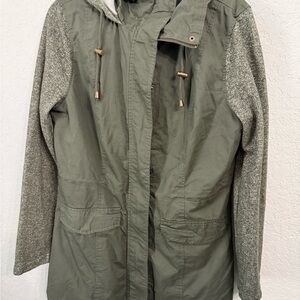 Yoki Olive Utility Jacket with Gray Sleeves